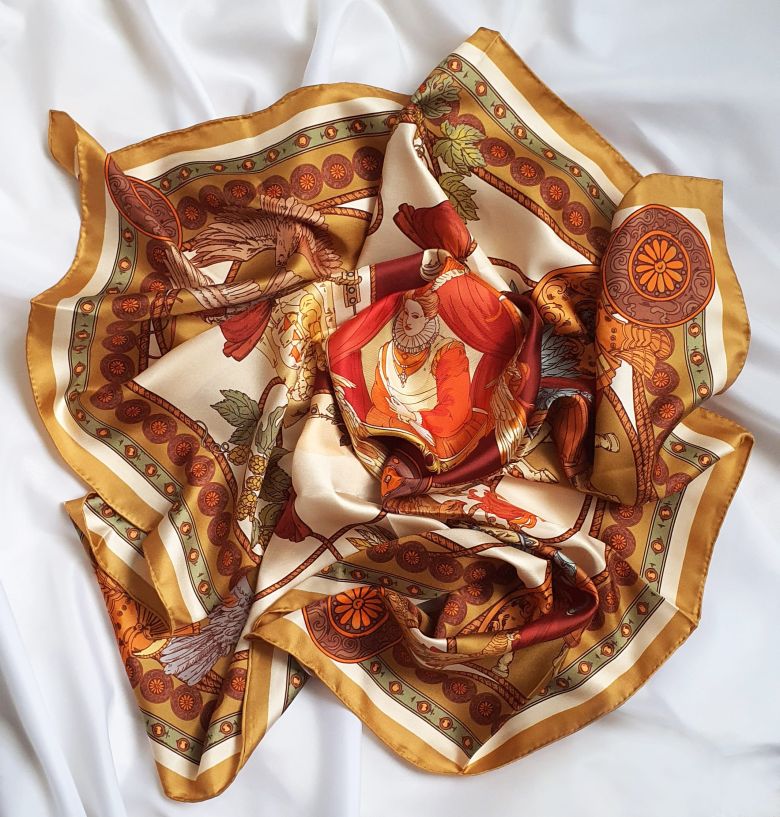 Платок «Гусария» (золотой) (Мокрый шелк)